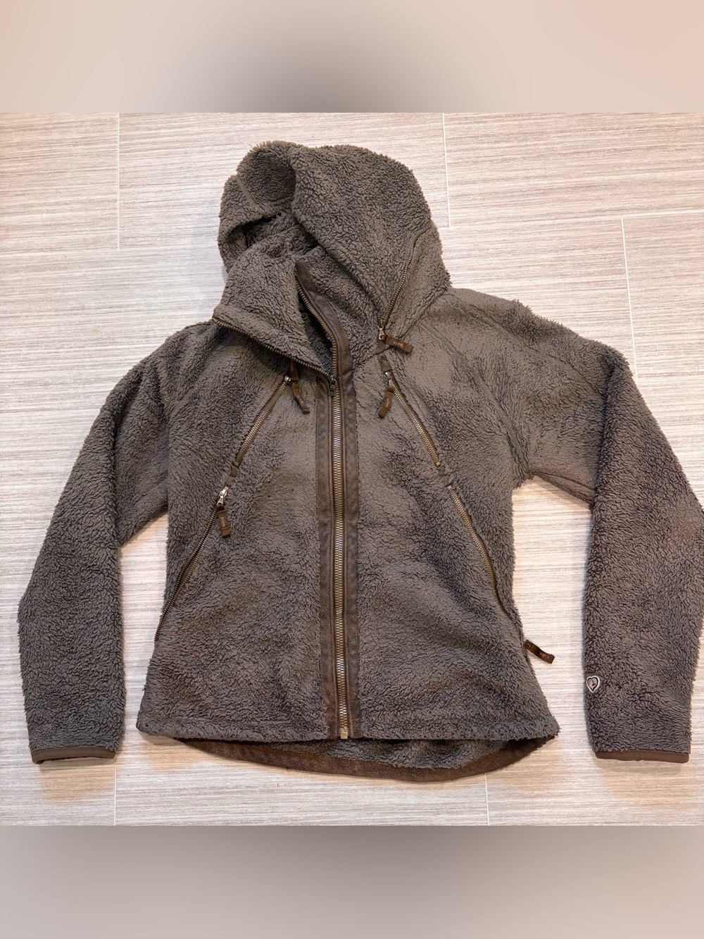Kuhl Flight Jacket Women's Green Fleece Sherpa Full Zip Hidden Hood Size Large